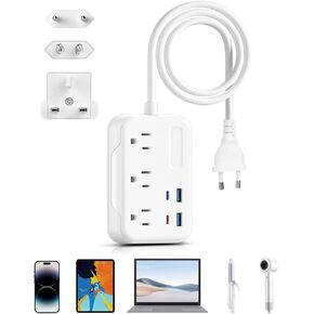 BESTEK UK Travel Plug Adapter: European Travel Plug Adapter - US to UK Plug Adapter with 20W USB C Charger - 3 AC Outlets and 4 USB Ports (2 USB C) Fast Charging for Travel Cruise Ship Home, 2.6ft
