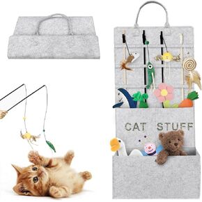 5-layer Cat Wand Toy Storage Bag,31.5in Cat Toy Storage for Cat Teaser Wand, HangableCat Toy Box for Cat Wand Toy, Multifunction Pet Toy Storage Hanging Bag