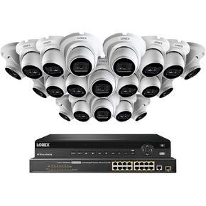 Lorex Technology Lorex NC4K8F 3216WD 32 Channel 8TB 4K Nocturnal NVR System with Sixteen 4K Smart IP Dome Cameras wReal Time 30FPS and Listen in Audio 16 Ch PoE Switch Color Night Vision 16 Dome