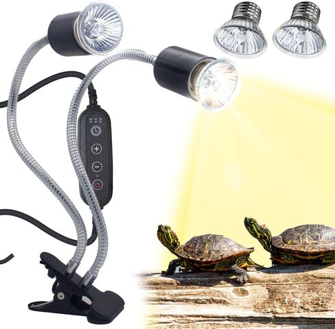 مصباح خلفي مزدوج الرأس للأشعة فوق البنفسجية فئة B/UVA للزواحف مع مؤقت دورة ذكي، مصباح حراري للزواحف للسلاحف والسحالي والتنين الملتحي والثعابين والضفادع، إلخ، بطول 5.9 أقدام مع مصابيح حرارية 25 وات/50 وات in Kuwait