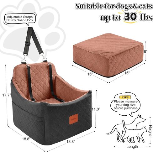 Dog Booster Car Seat for Dogs Up to 35lbs, Safety Pet Seat with Seatbelt Channel, Ultra Soft Fabric with Memory Foam, Washable and Detachable (Black/Grey, Medium) in Saudi Arabia