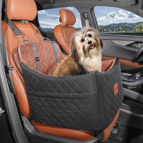 Dog Booster Car Seat for Dogs Up to 35lbs, Safety Pet Seat with Seatbelt Channel, Ultra Soft Fabric with Memory Foam, Washable and Detachable (Black/Grey, Medium) in Saudi Arabia