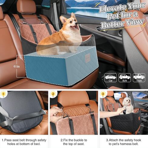 Dog Booster Car Seat for Dogs Up to 35lbs, Safety Pet Seat with Seatbelt Channel, Ultra Soft Fabric with Memory Foam, Washable and Detachable (Black/Grey, Medium) in Saudi Arabia