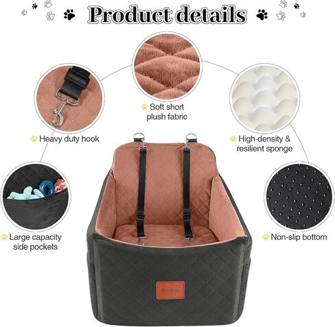 Dog Booster Car Seat for Dogs Up to 35lbs, Safety Pet Seat with Seatbelt Channel, Ultra Soft Fabric with Memory Foam, Washable and Detachable (Black/Grey, Medium) in Saudi Arabia