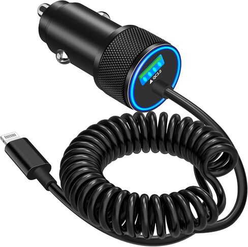 [معتمد من Apple MFi] شاحن سيارة iPhone سريع، Linocell 48W USB-C PD&QC ولاعة سجائر شاحن سيارة Carplay مع كابل ملفوف من النوع C إلى Lightning بطول 6 أقدام لهاتف iPhone 14 13 12 11 Pro XS XR X SE iPad in Kuwait
