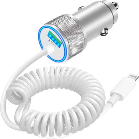 [معتمد من Apple MFi] شاحن سيارة iPhone سريع، Linocell 48W USB-C PD&QC ولاعة سجائر شاحن سيارة Carplay مع كابل ملفوف من النوع C إلى Lightning بطول 6 أقدام لهاتف iPhone 14 13 12 11 Pro XS XR X SE iPad in Kuwait