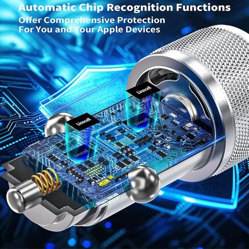 [معتمد من Apple MFi] شاحن سيارة iPhone سريع، Linocell 48W USB-C PD&QC ولاعة سجائر شاحن سيارة Carplay مع كابل ملفوف من النوع C إلى Lightning بطول 6 أقدام لهاتف iPhone 14 13 12 11 Pro XS XR X SE iPad in Kuwait