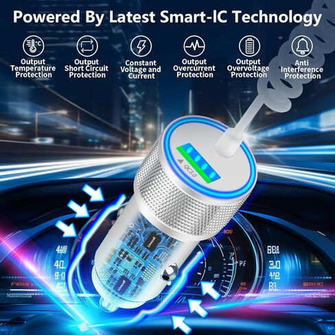 [معتمد من Apple MFi] شاحن سيارة iPhone سريع، Linocell 48W USB-C PD&QC ولاعة سجائر شاحن سيارة Carplay مع كابل ملفوف من النوع C إلى Lightning بطول 6 أقدام لهاتف iPhone 14 13 12 11 Pro XS XR X SE iPad in Kuwait