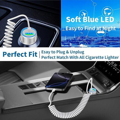 [معتمد من Apple MFi] شاحن سيارة iPhone سريع، Linocell 48W USB-C PD&QC ولاعة سجائر شاحن سيارة Carplay مع كابل ملفوف من النوع C إلى Lightning بطول 6 أقدام لهاتف iPhone 14 13 12 11 Pro XS XR X SE iPad in Kuwait