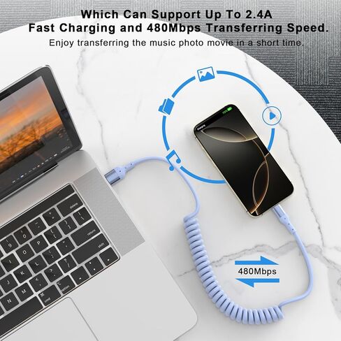 [معتمد من Apple MFi] كابل شحن سريع للسيارة iPhone 16 15، قابل للسحب بطول 5 أقدام 60 وات USB A إلى USB C سلك شحن وشاشة مزامنة البيانات متوافق مع iPhone 16 Pro/Pro Max/Plus/15 iPad Air to Car in Kuwait