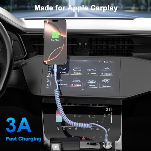 [معتمد من Apple MFi] كابل شحن سريع للسيارة iPhone 16 15، قابل للسحب بطول 5 أقدام 60 وات USB A إلى USB C سلك شحن وشاشة مزامنة البيانات متوافق مع iPhone 16 Pro/Pro Max/Plus/15 iPad Air to Car in Kuwait