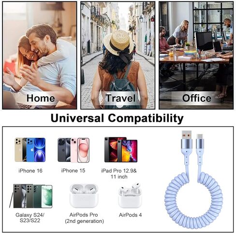 [معتمد من Apple MFi] كابل شحن سريع للسيارة iPhone 16 15، قابل للسحب بطول 5 أقدام 60 وات USB A إلى USB C سلك شحن وشاشة مزامنة البيانات متوافق مع iPhone 16 Pro/Pro Max/Plus/15 iPad Air to Car in Kuwait