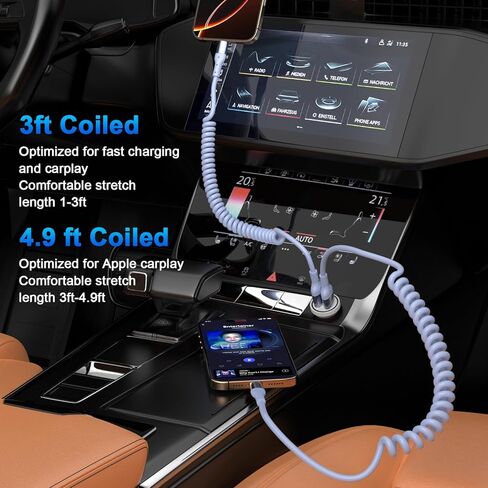 [معتمد من Apple MFi] كابل شحن سريع للسيارة iPhone 16 15، قابل للسحب بطول 5 أقدام 60 وات USB A إلى USB C سلك شحن وشاشة مزامنة البيانات متوافق مع iPhone 16 Pro/Pro Max/Plus/15 iPad Air to Car in Kuwait