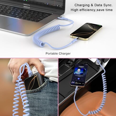 [معتمد من Apple MFi] كابل شحن سريع للسيارة iPhone 16 15، قابل للسحب بطول 5 أقدام 60 وات USB A إلى USB C سلك شحن وشاشة مزامنة البيانات متوافق مع iPhone 16 Pro/Pro Max/Plus/15 iPad Air to Car in Kuwait