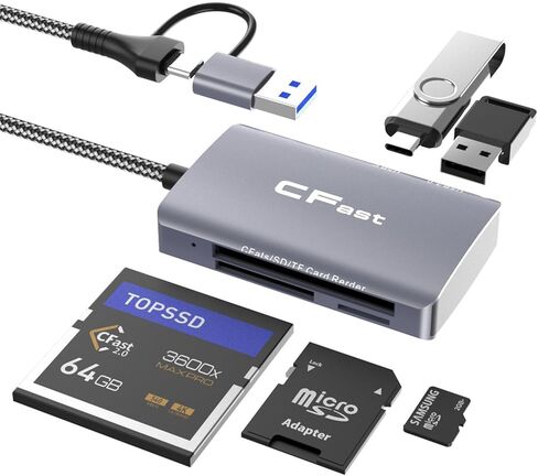 CFast 2.0 Card Reader, 5 in 2 SD/TF Memory Card Reader, 5Gbps PD/USB 3.2 Gen 1 Adapter with USB to USB C/USB A Cable Compatible with Windows/Mac/Linux/Android (5 in 2) in Saudi Arabia