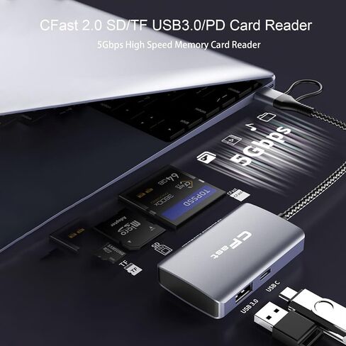 CFast 2.0 Card Reader, 5 in 2 SD/TF Memory Card Reader, 5Gbps PD/USB 3.2 Gen 1 Adapter with USB to USB C/USB A Cable Compatible with Windows/Mac/Linux/Android (5 in 2) in Saudi Arabia