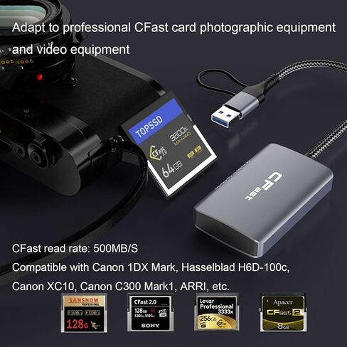 CFast 2.0 Card Reader, 5 in 2 SD/TF Memory Card Reader, 5Gbps PD/USB 3.2 Gen 1 Adapter with USB to USB C/USB A Cable Compatible with Windows/Mac/Linux/Android (5 in 2) in Saudi Arabia