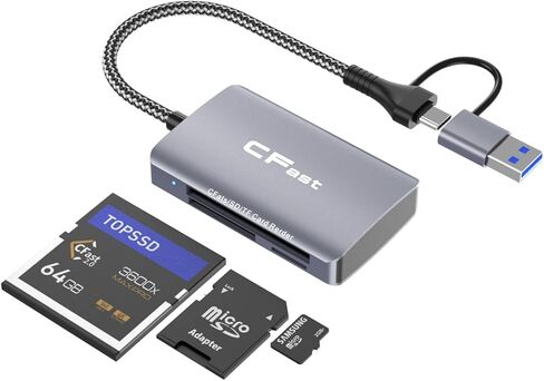 CFast 2.0 Card Reader, 5 in 2 SD/TF Memory Card Reader, 5Gbps PD/USB 3.2 Gen 1 Adapter with USB to USB C/USB A Cable Compatible with Windows/Mac/Linux/Android (5 in 2) in Saudi Arabia