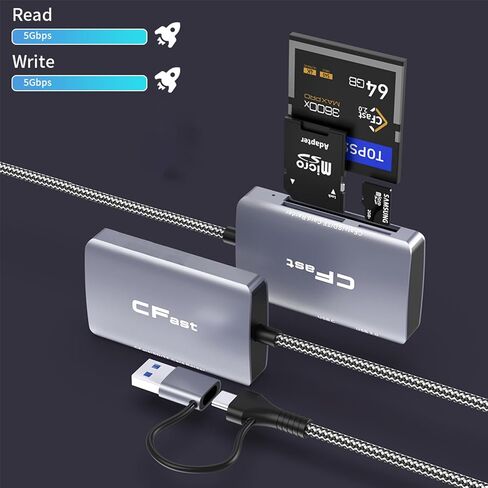 CFast 2.0 Card Reader, 5 in 2 SD/TF Memory Card Reader, 5Gbps PD/USB 3.2 Gen 1 Adapter with USB to USB C/USB A Cable Compatible with Windows/Mac/Linux/Android (5 in 2) in Saudi Arabia