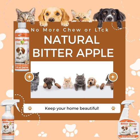 qucship 8 أوقية تدريب طبيعي يساعد على عدم مضغ الرذاذ للكلاب، الكلاب لا تمضغ أو لعق، رذاذ التفاح المر الفاخر للكلاب، آمن للحيوانات الأليفة والمنزل in Kuwait