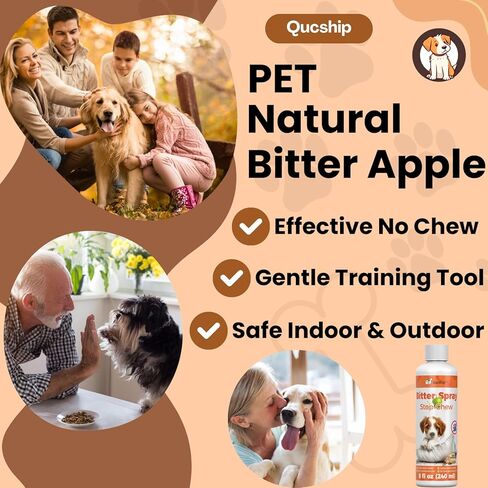 qucship 8 أوقية تدريب طبيعي يساعد على عدم مضغ الرذاذ للكلاب، الكلاب لا تمضغ أو لعق، رذاذ التفاح المر الفاخر للكلاب، آمن للحيوانات الأليفة والمنزل in Kuwait