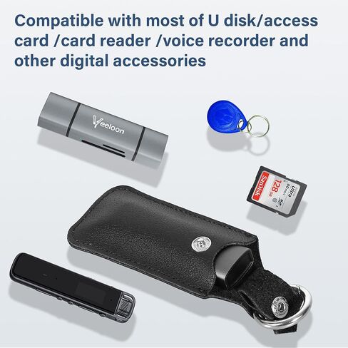 حافظة محرك فلاش USB من الجلد الطبيعي مكونة من قطعتين، غطاء واقٍ لمحرك فلاش مضاد للضياع مع حلقة مفاتيح، حقيبة حمل تخزين محمولة لمحرك فلاش USB/بطاقة الوصول/قارئ البطاقات/مسجل الصوت in Kuwait