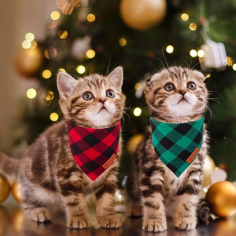 ADOGGYGO عيد الميلاد القط عصابات 2 حزمة، نسيج القطن قسط، الأحمر الأخضر منقوشة الحيوانات الأليفة عيد الميلاد عصابات للقطط القطط in Kuwait