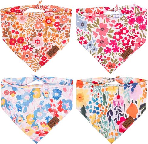Nausikaa Dog Bandanas 4 Pack, Triangle Large Girl Dog Bandana, Durable Polyester Fabric Dog Scarf, Unique Design - Ink Flower C in Saudi Arabia