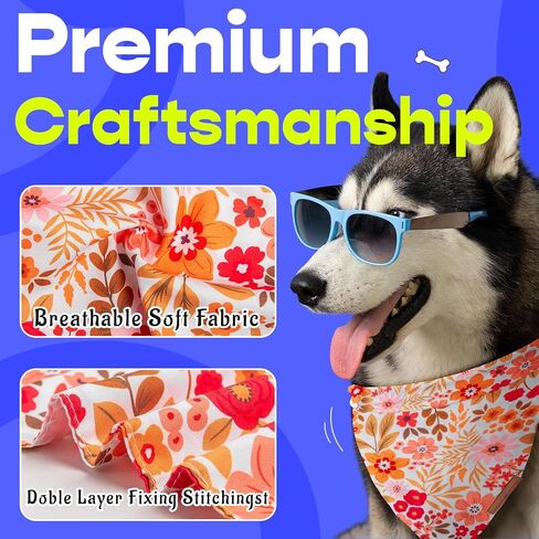 Nausikaa Dog Bandanas 4 Pack, Triangle Large Girl Dog Bandana, Durable Polyester Fabric Dog Scarf, Unique Design - Ink Flower C in Saudi Arabia