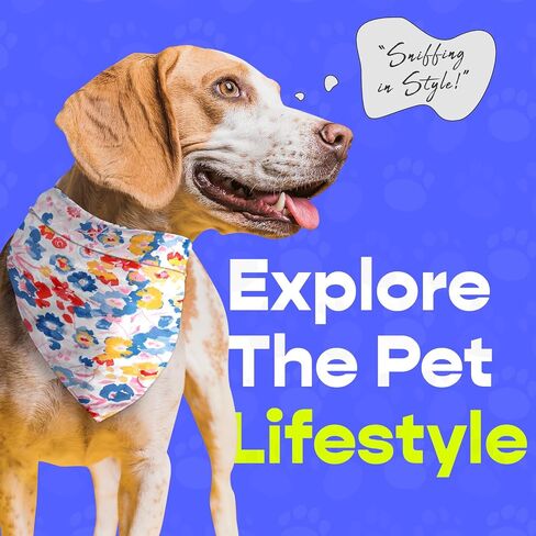 Nausikaa Dog Bandanas 4 Pack, Triangle Large Girl Dog Bandana, Durable Polyester Fabric Dog Scarf, Unique Design - Ink Flower C in Saudi Arabia