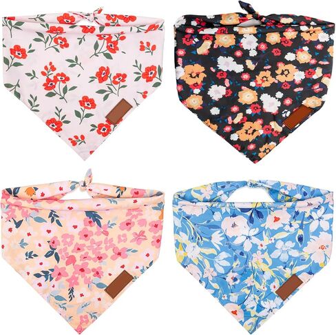 Nausikaa Dog Bandanas 4 Pack، مثلث كبير كلب باندانا، وشاح كلب من نسيج البوليستر المتين، تصميم فريد - زهرة الحبر C in Saudi Arabia