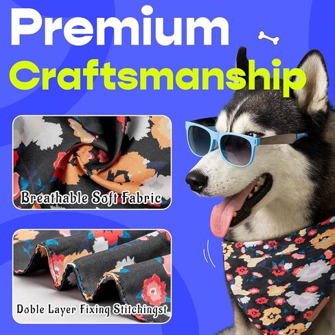 Nausikaa Dog Bandanas 4 Pack، مثلث كبير كلب باندانا، وشاح كلب من نسيج البوليستر المتين، تصميم فريد - زهرة الحبر C in Saudi Arabia