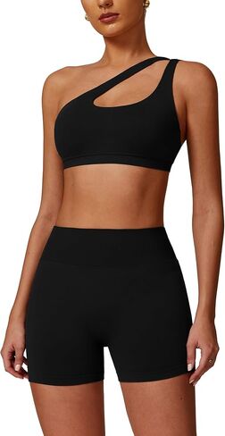 ABOCIW Workout Sets for Women Crossover High Waist Biker Shorts One Shoulder Sports Bra 2 Piece Gym Yoga Outfits in Saudi Arabia