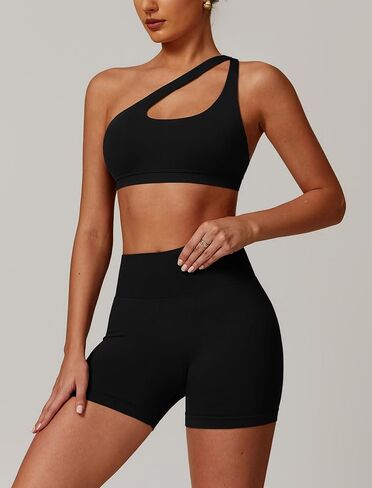 ABOCIW Workout Sets for Women Crossover High Waist Biker Shorts One Shoulder Sports Bra 2 Piece Gym Yoga Outfits in Saudi Arabia