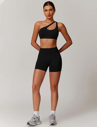 ABOCIW Workout Sets for Women Crossover High Waist Biker Shorts One Shoulder Sports Bra 2 Piece Gym Yoga Outfits in Saudi Arabia
