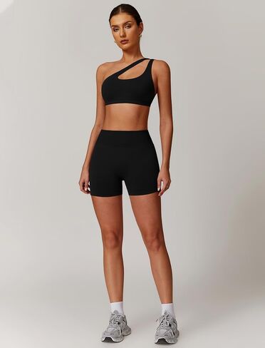 ABOCIW Workout Sets for Women Crossover High Waist Biker Shorts One Shoulder Sports Bra 2 Piece Gym Yoga Outfits in Saudi Arabia