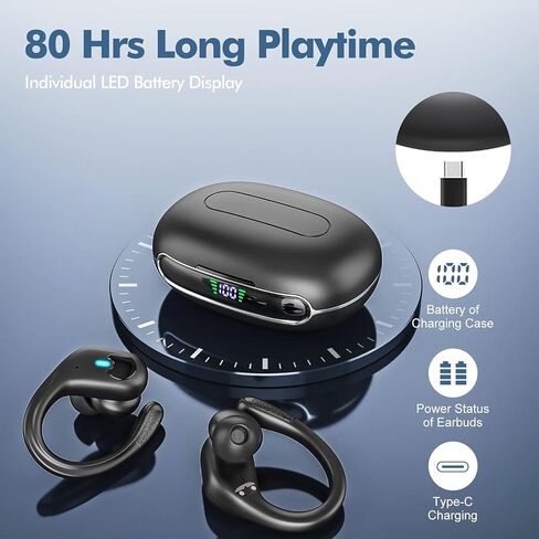 Wireless Earbuds, Bluetooth Headphones 5.3 HiFi Stereo Ear Buds, 80H Bluetooth Earbuds with Dual LED Display Charging Case, IPX7 Waterproof Earphones for Android iOS Black. in Saudi Arabia