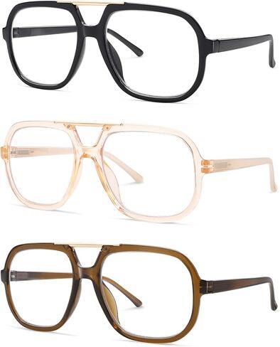 نظارات قراءة مربعة عصرية من AMOMOMA للنساء، كبيرة الحجم للنساء بضوء أزرق وقارئات كمبيوتر بإطار أسود قديم AM6138 in Kuwait