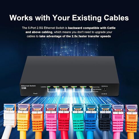 5-Port 2.5Gb Ethernet Switch,25Gbps High-Speed Unmanaged Switch,5 x 2.5GBASE-T Ports,Fanless Metal Design, Wall Mountable,Plug - Play in Saudi Arabia
