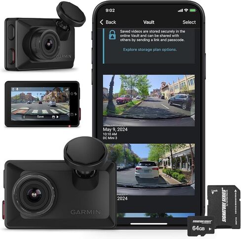 Garmin Dash Cam X110 Compact 1080p HD Camera | 140° FOV, Clarity Polarizer, Voice Control, GPS, 2.4" Display, Automatic Incident Detection Recording | Signature Series 64GB Micro SDXC Card in Saudi Arabia