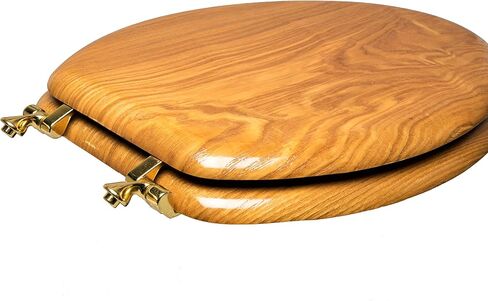 5Q1E4-17CH Natural Wood Toilet Seat with Decorative Finish Wood and Metal Single Post Hinge, Elongated, Light Oak with Chrome in Saudi Arabia