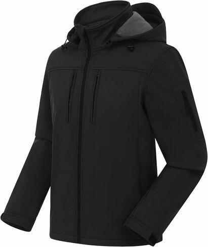 CREATMO US Men's Softshell Military Jacket With Removable Hood, Fleece Lined and Water Repellent Outdoor Reflective Coat in Saudi Arabia