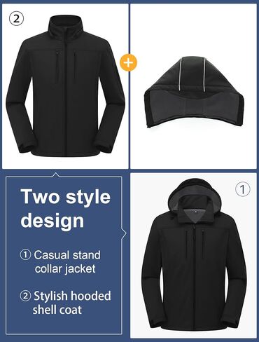 CREATMO US Men's Softshell Military Jacket With Removable Hood, Fleece Lined and Water Repellent Outdoor Reflective Coat in Saudi Arabia