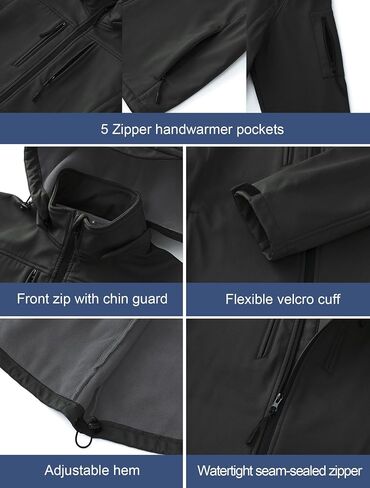 CREATMO US Men's Softshell Military Jacket With Removable Hood, Fleece Lined and Water Repellent Outdoor Reflective Coat in Saudi Arabia
