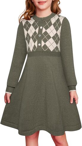 GRACE KARIN Girls Argyle Knit Sweater Dress Long Sleeve Fall Winter Christmas Dresses 6-14​Y in Kuwait