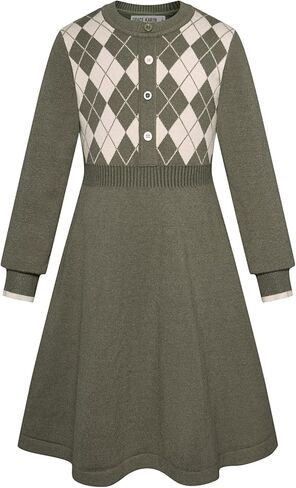 GRACE KARIN Girls Argyle Knit Sweater Dress Long Sleeve Fall Winter Christmas Dresses 6-14​Y in Kuwait