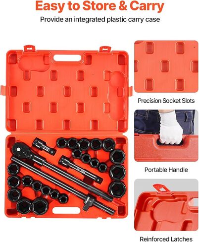VEVOR Impact Socket Set 3/4 Inches 27 Piece Standard Impact Sockets, Socket Assortment, 3/4 Inches Drive Socket Set Impact Standard SAE (7/8 Inches to 2 Inches) & Metric Sizes (22 mm-50 mm) in Saudi Arabia