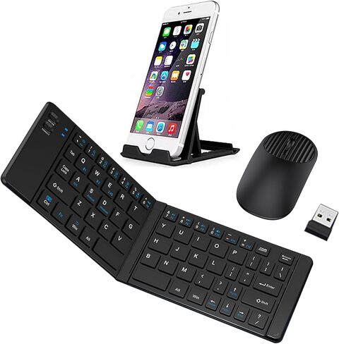 Foldable Bluetooth Keyboard Mouse Combo, 2.4G+Dual Bluetooth Portable Keyboard,Wireless Folding Holder, Rechargeable Portable Travel for iOS Android Windows Mac OS, Support 3 Devices (Gray) in Saudi Arabia