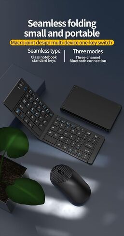 Foldable Bluetooth Keyboard Mouse Combo, 2.4G+Dual Bluetooth Portable Keyboard,Wireless Folding Holder, Rechargeable Portable Travel for iOS Android Windows Mac OS, Support 3 Devices (Gray) in Saudi Arabia