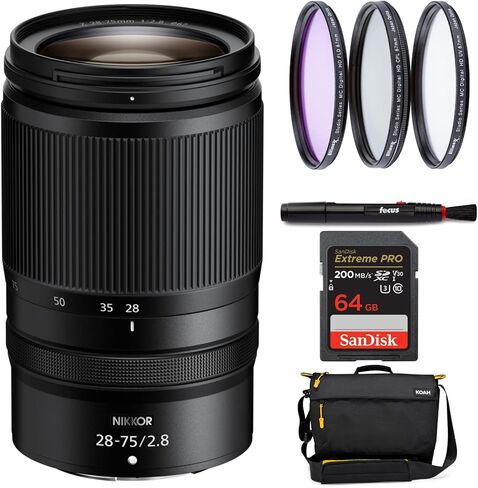 مجموعة عدسات Nikon NIKKOR Z مقاس 28-75 مم وبفتحة f/2.8 مع حقيبة كاميرا كتف دقيقة، ومجموعة مرشحات HD احترافية متعددة الطبقات مكونة من 3 قطع مقاس 67 مم، وبطاقة SD Extreme PRO سعة 64 جيجابايت، وقلم تنظيف (5 عناصر) in Saudi Arabia